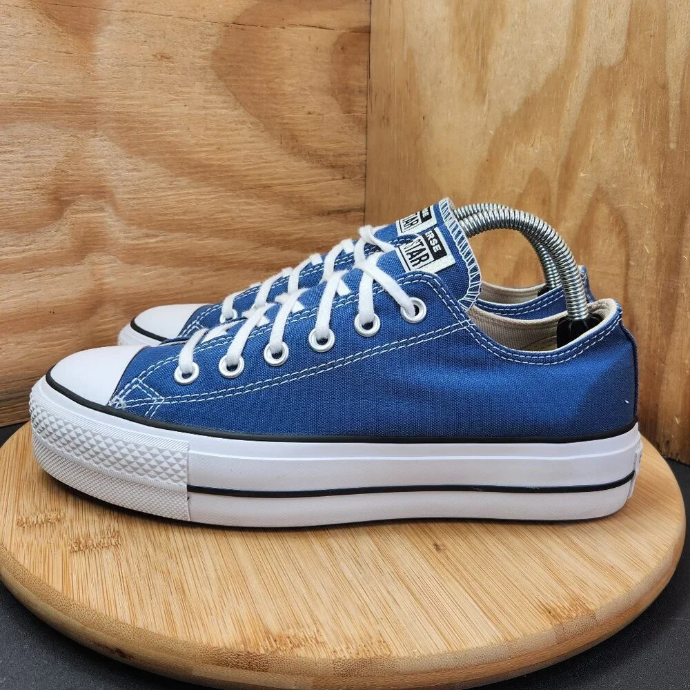Converse Chuck Taylor Blue Canvas Low Top Platform Lift Sneakers Worn Once - Picture 5 of 10